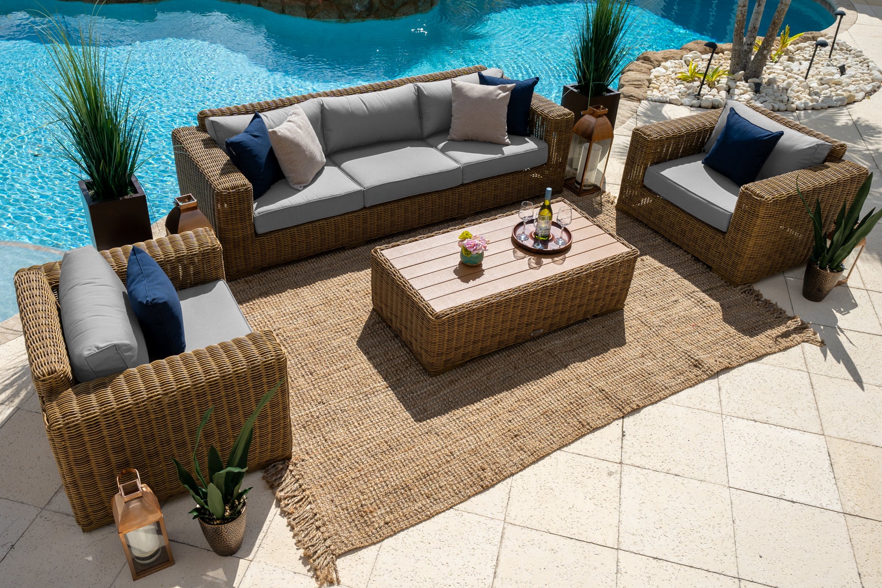 Malmo 4 Piece Outdoor Patio Conversation Sofa Set (L) In Natural