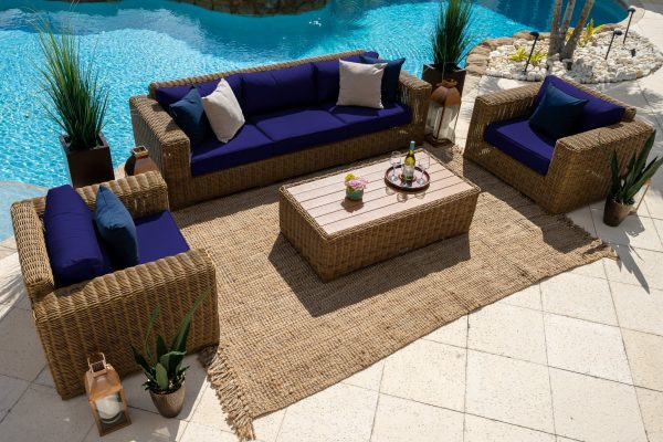 Malmo 4 Piece Outdoor Patio Conversation Sofa Set (L) In Natural - Image 14