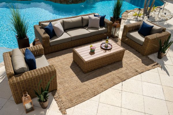 Malmo 4 Piece Outdoor Patio Conversation Sofa Set (L) In Natural - Image 11