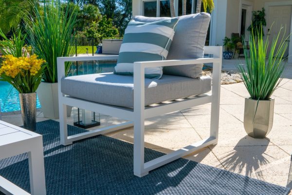 Juno 4 Piece Large Outdoor Conversation Sofa Set in White - Image 7