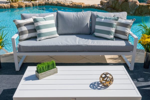 Juno 4 Piece Large Outdoor Conversation Sofa Set in White - Image 6