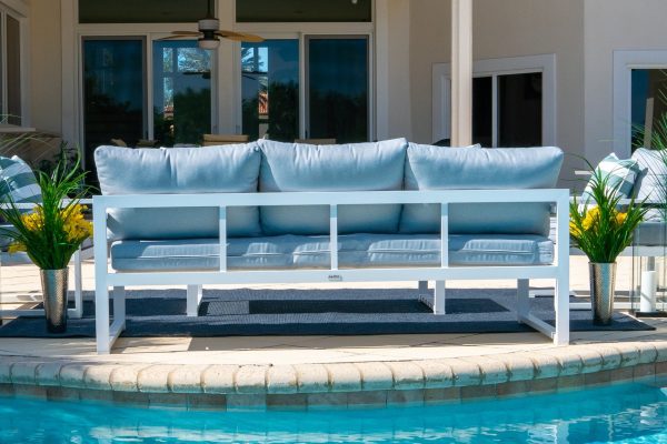 Juno 4 Piece Large Outdoor Conversation Sofa Set in White - Image 8