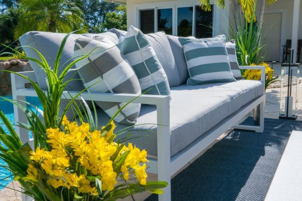 Juno 4 Piece Large Outdoor Conversation Sofa Set in White - Image 9