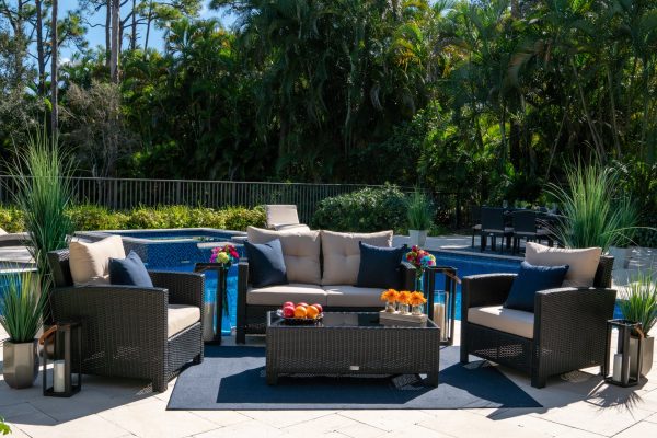 Bari 4 Piece Outdoor Conversation Sofa Set in Espresso Brown - Image 4