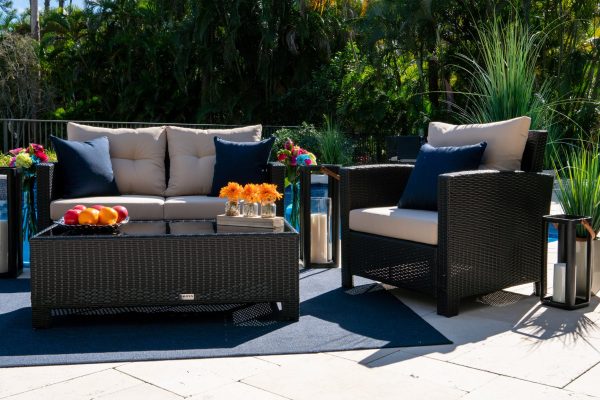 Bari 4 Piece Outdoor Conversation Sofa Set in Espresso Brown - Image 9