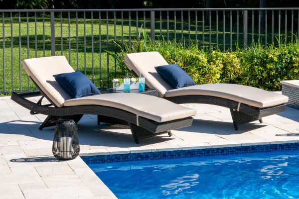 Bari 3 Piece Outdoor Chaise Lounge Set in Espresso Brown - Image 2