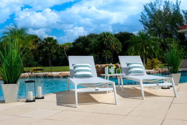 Juno 3 Piece Chaise Lounge Chair Set in White - Image 7