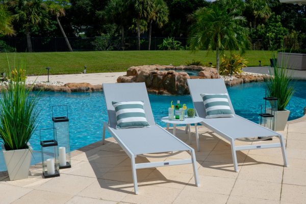 Juno 3 Piece Chaise Lounge Chair Set in White - Image 8