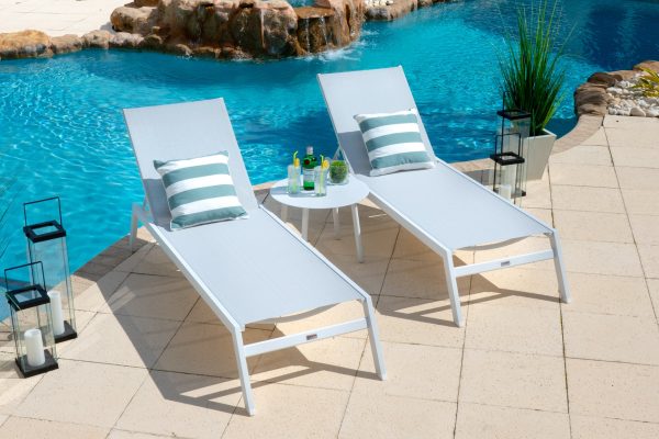 Juno 3 Piece Chaise Lounge Chair Set in White - Image 4