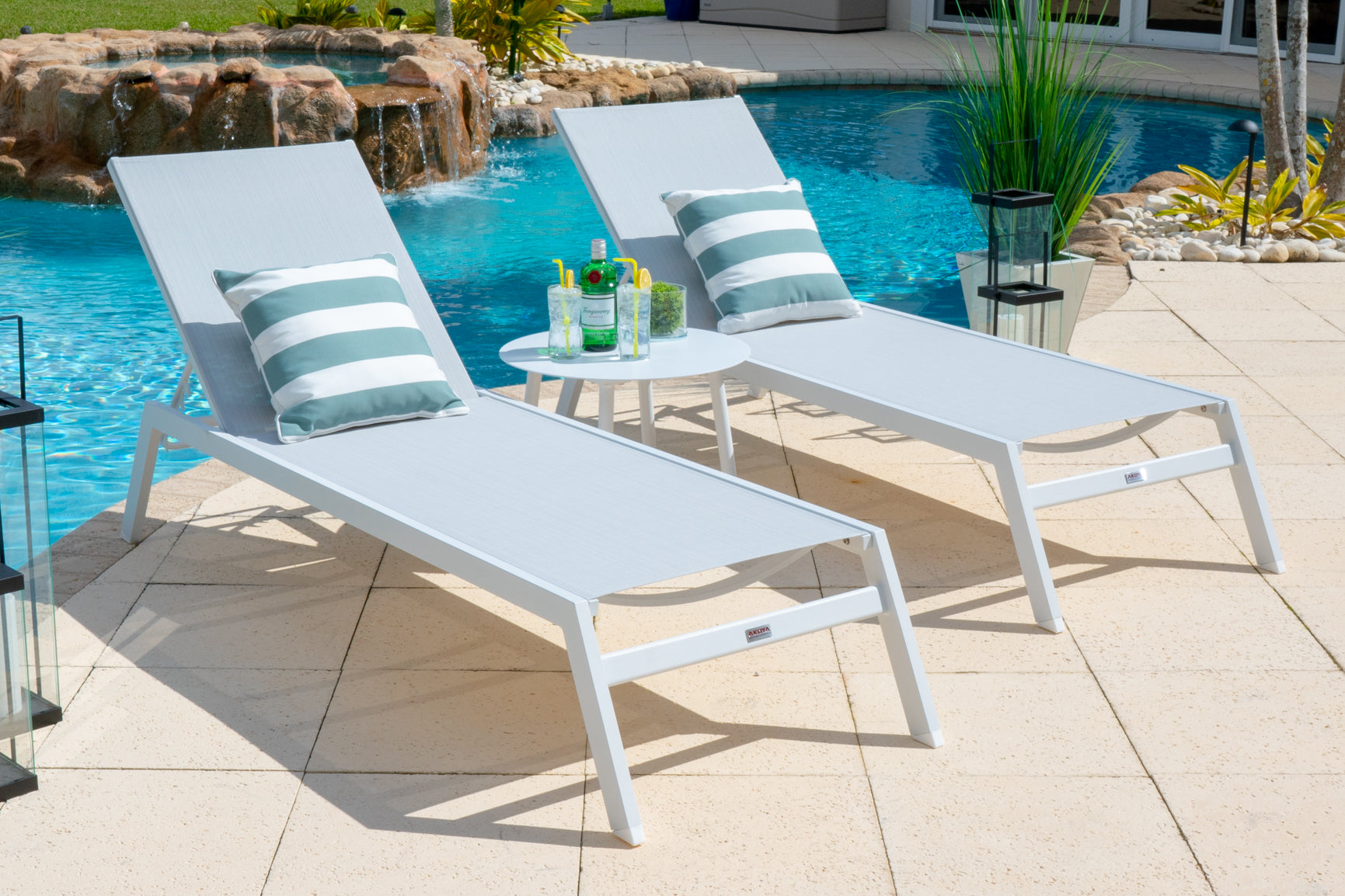 Juno 3 Piece Chaise Lounge Chair Set in White