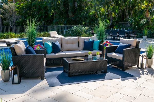 Bari 4 Piece Outdoor Conversation Sofa Set (L) in Espresso Brown - Image 5