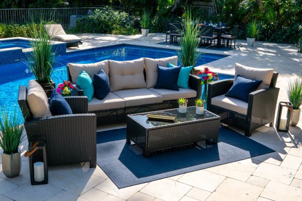 Bari 4 Piece Outdoor Conversation Sofa Set (L) in Espresso Brown - Image 4