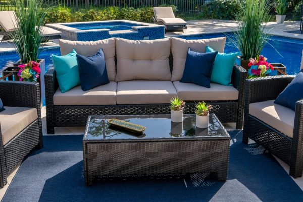 Bari 4 Piece Outdoor Conversation Sofa Set (L) in Espresso Brown - Image 3