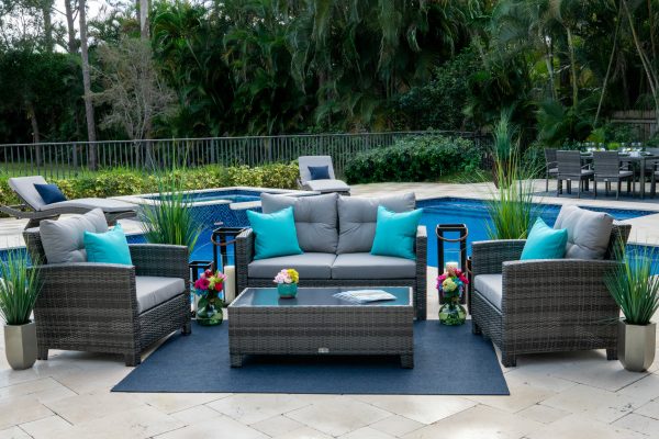Bari 4 Piece Outdoor Conversation Sofa Set in Mixed Gray - Image 4