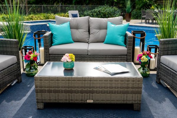 Bari 4 Piece Outdoor Conversation Sofa Set in Mixed Gray - Image 5