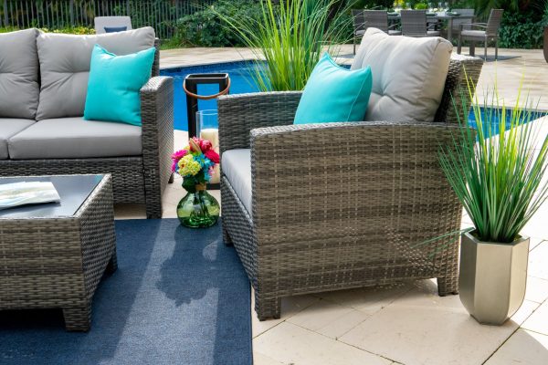 Bari 4 Piece Outdoor Conversation Sofa Set in Mixed Gray - Image 7