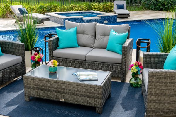 Bari 4 Piece Outdoor Conversation Sofa Set in Mixed Gray - Image 8