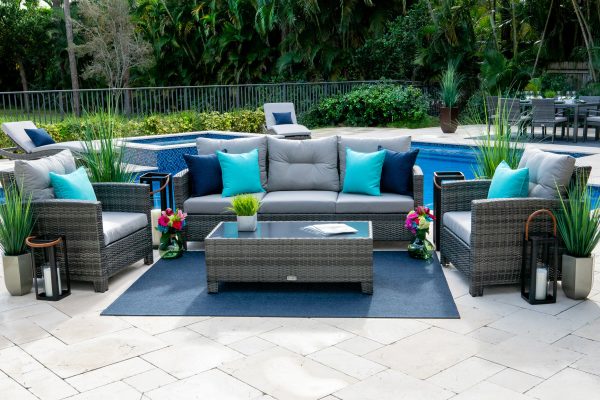 Bari 4 Piece Outdoor Conversation Sofa Set (L) in Mixed Gray - Image 11