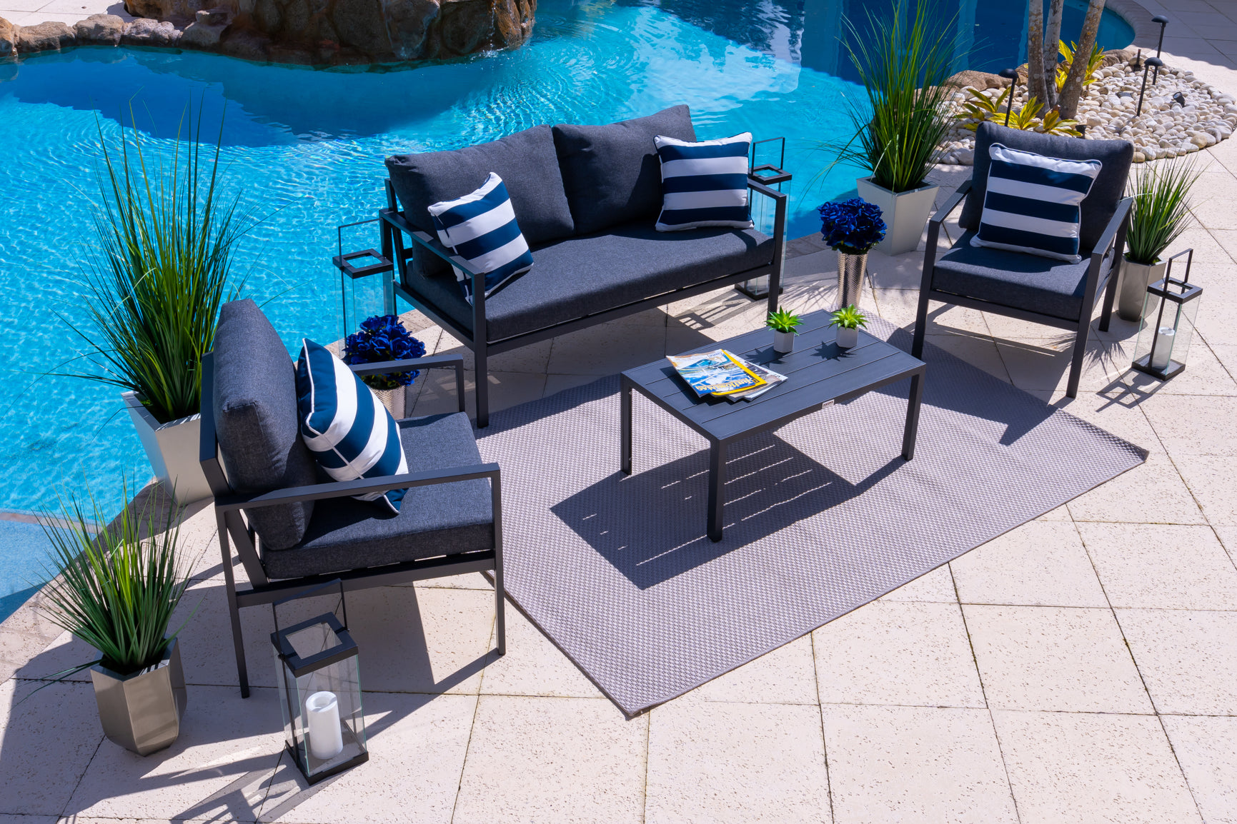 Juno 4 Piece Outdoor Conversation Sofa Set in Charcoal