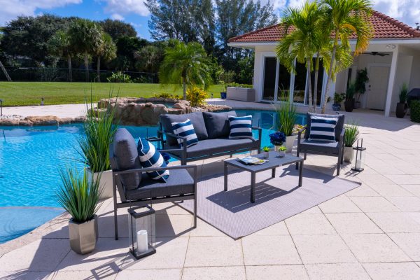 Juno 4 Piece Outdoor Conversation Sofa Set in Charcoal - Image 7