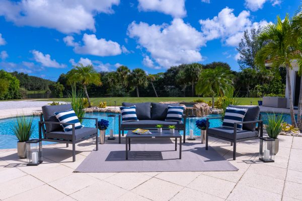 Juno 4 Piece Outdoor Conversation Sofa Set in Charcoal - Image 6