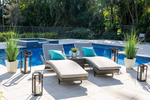 Bari 3 Piece Outdoor Chaise Lounge Set in Mixed Gray - Image 2