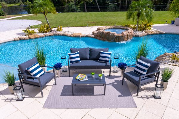 Juno 4 Piece Outdoor Conversation Sofa Set in Charcoal - Image 3