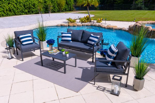 Juno 4 Piece Outdoor Conversation Sofa Set in Charcoal - Image 8