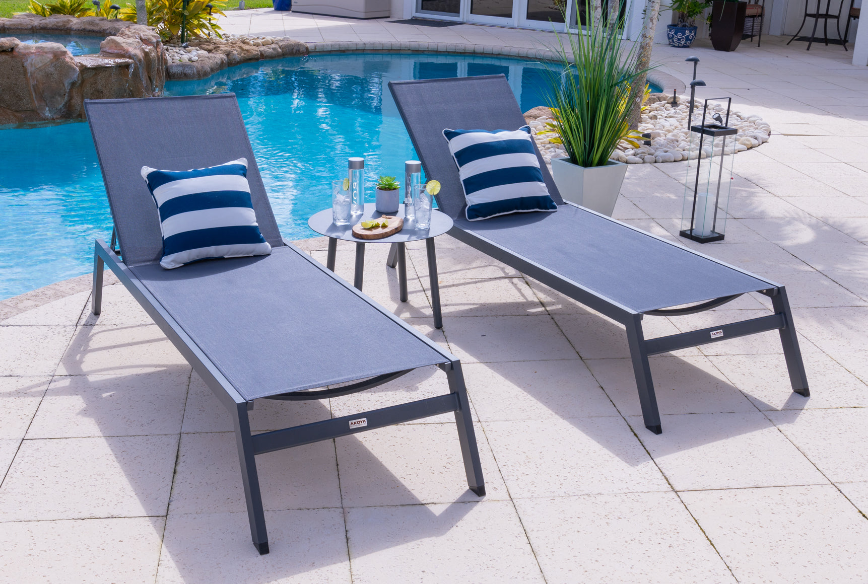 Juno 3 Piece Chaise Lounge Chair Set in Charcoal