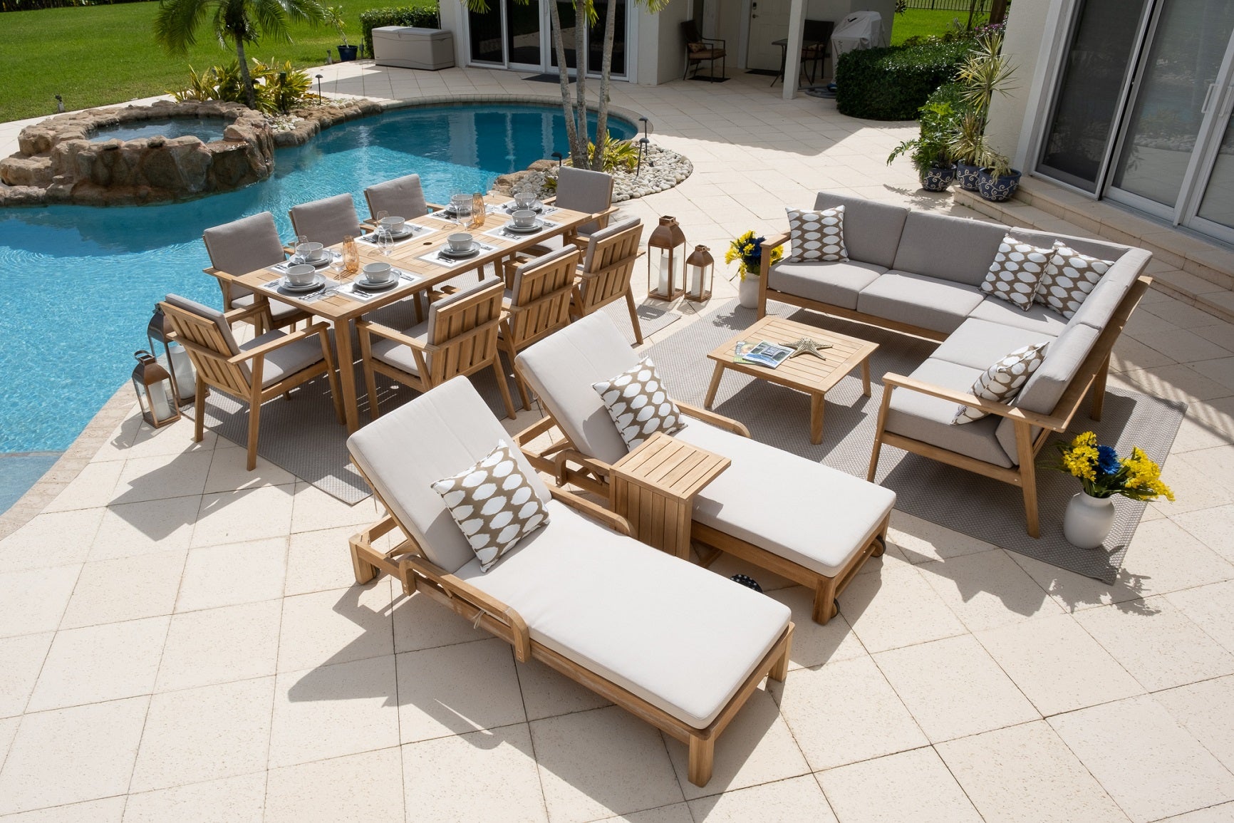 Laguna 16 Piece Outdoor Patio Furniture Combination Set in Teak