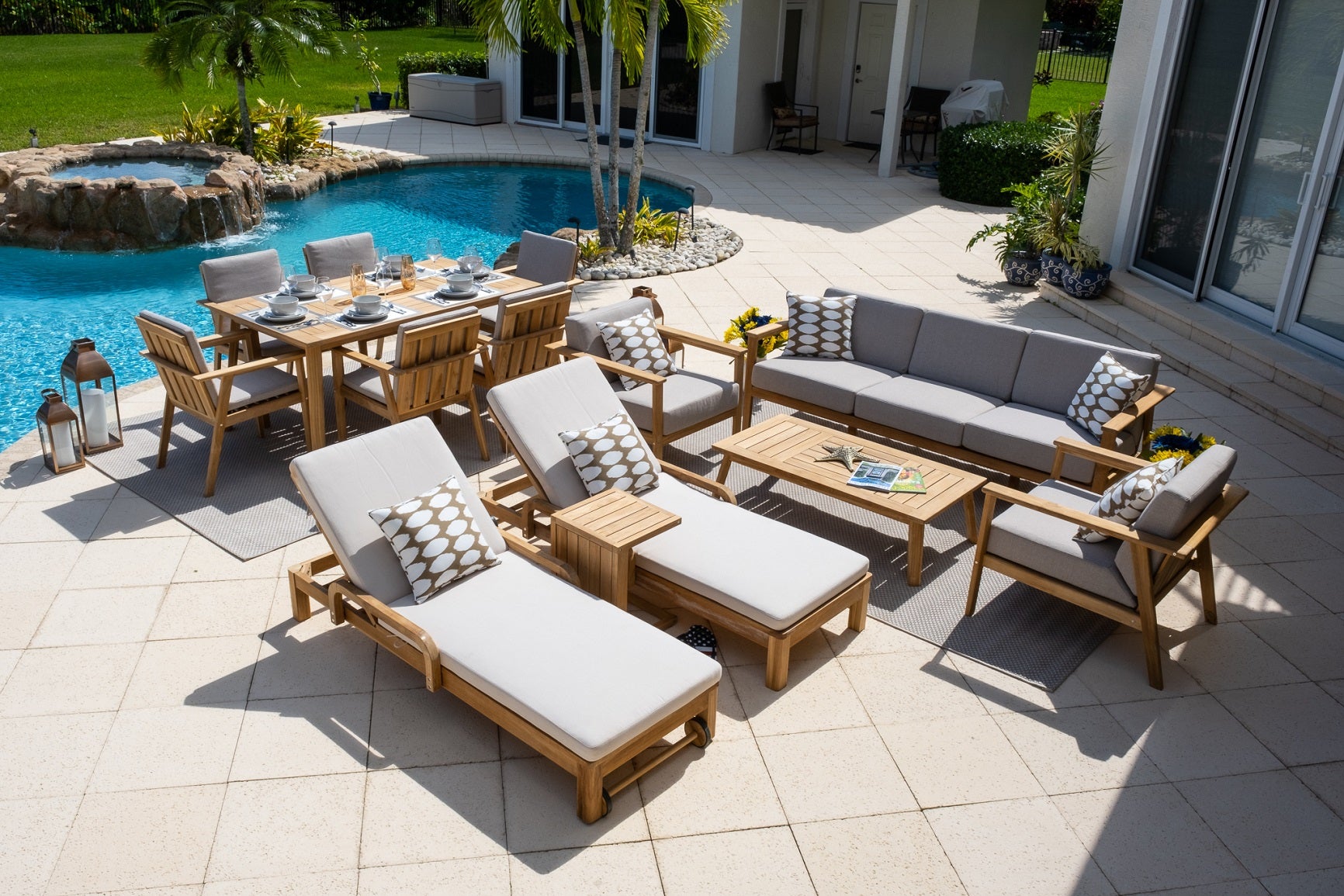 Laguna 14 Piece Outdoor Patio Furniture Combination Set in Teak