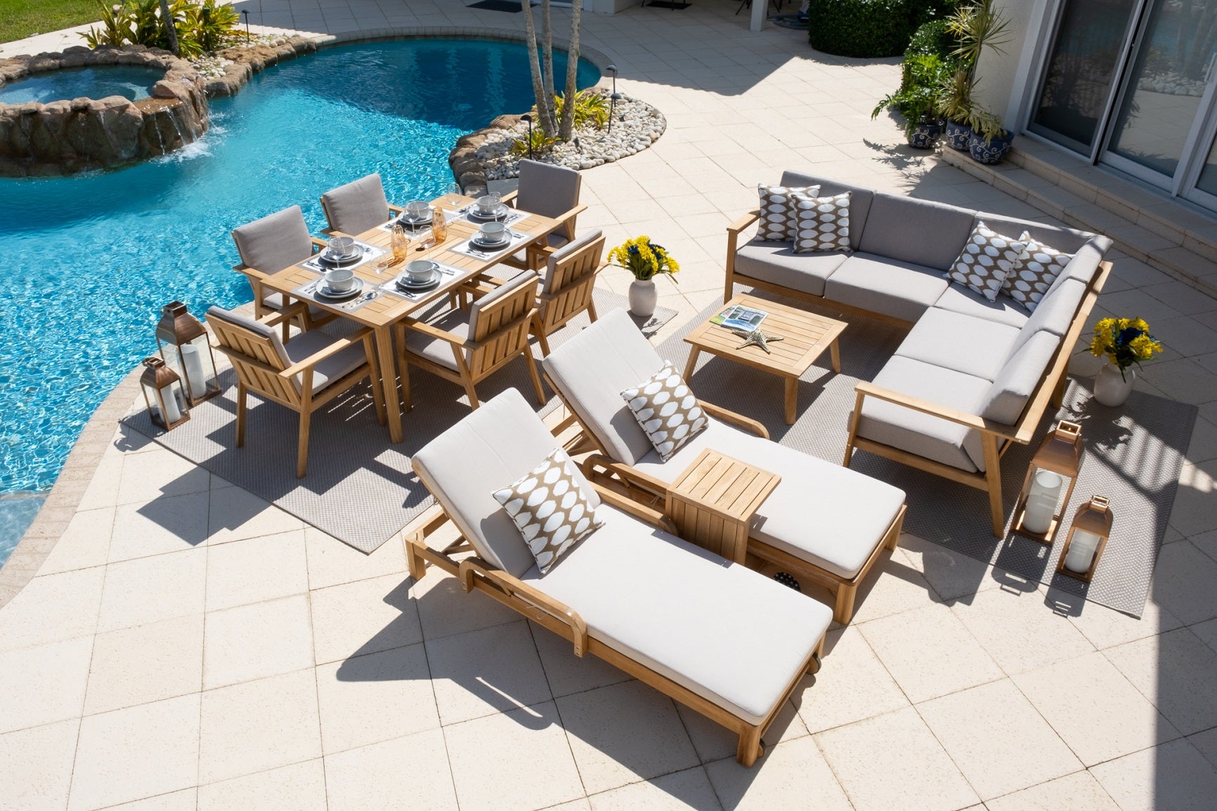 Laguna 14 Piece Outdoor Patio Furniture Combination Set in Teak