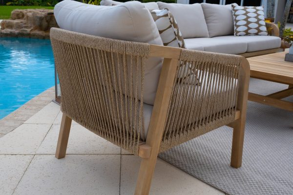 Rimini 4 Piece Outdoor Patio Conversation Sofa Set in Teak - Image 5