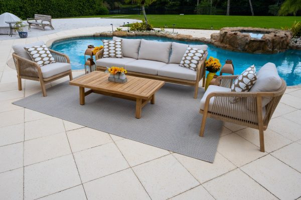 Rimini 4 Piece Outdoor Patio Conversation Sofa Set in Teak - Image 3