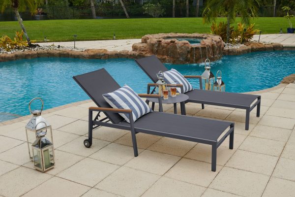 Milan 3 Piece Outdoor Chaise Lounge Chair Set in Charcoal - Image 3