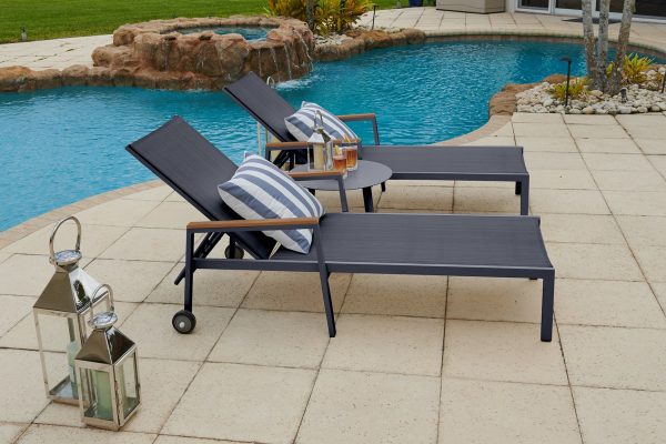 Milan 3 Piece Outdoor Chaise Lounge Chair Set in Charcoal - Image 4