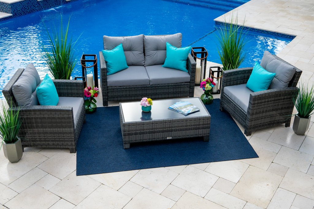 Bari 4 Piece Outdoor Conversation Sofa Set in Mixed Gray