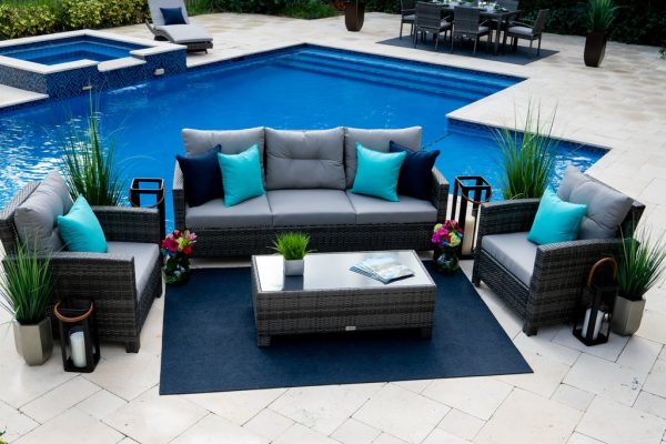 Bari 4 Piece Outdoor Conversation Sofa Set (L) in Mixed Gray